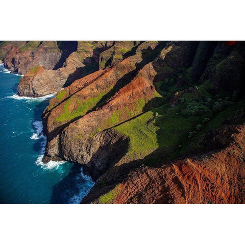 Aerial view of the Napali Coastline in Kauai-Hawaii-USA Black Modern Wood Framed Art Print with Double Matting by Haney, Chuck
