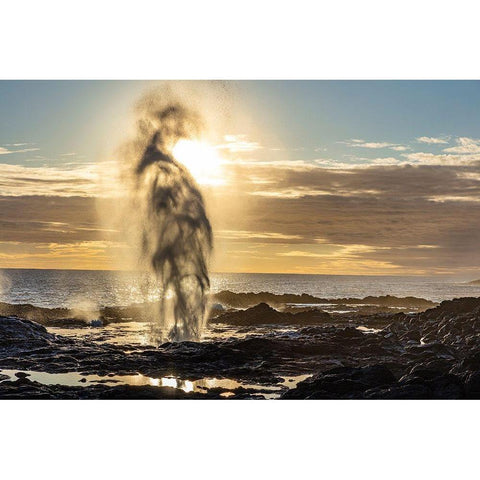 The Spouting Horn at sunset near Poipu in Kauai-Hawaii-USA White Modern Wood Framed Art Print by Haney, Chuck