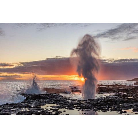 The Spouting Horn at sunset near Poipu in Kauai-Hawaii-USA Black Modern Wood Framed Art Print by Haney, Chuck