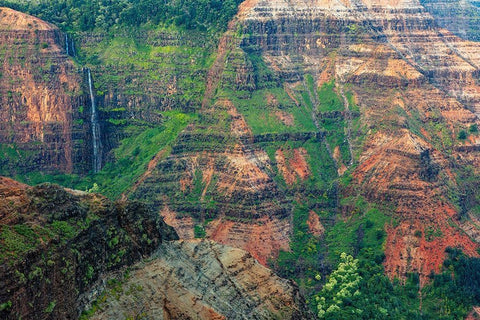 Waipoo Waterfall in Waimea Canyon State Park in Kauai-Hawaii-USA Black Ornate Wood Framed Art Print with Double Matting by Haney, Chuck