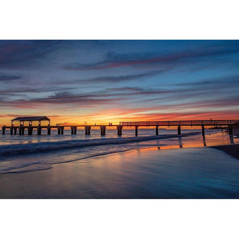 Vivid sunrise clouds silhouette Waimea Pier in Kauai-Hawaii-USA Black Modern Wood Framed Art Print by Haney, Chuck