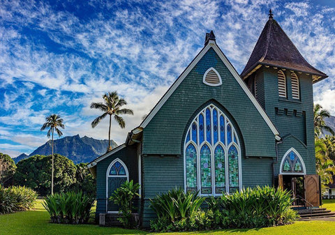 Historic Waioli Huiia Church in Hanalei in Kauai-Hawaii-USA White Modern Wood Framed Art Print with Double Matting by Haney, Chuck
