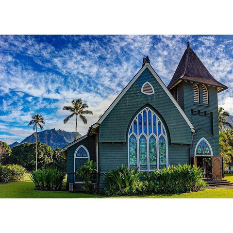 Historic Waioli Huiia Church in Hanalei in Kauai-Hawaii-USA Gold Ornate Wood Framed Art Print with Double Matting by Haney, Chuck