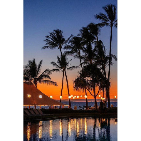 Sunset reflected in resort pool-Maui-Hawaii-USA Black Modern Wood Framed Art Print by Engelbrecht, Jim
