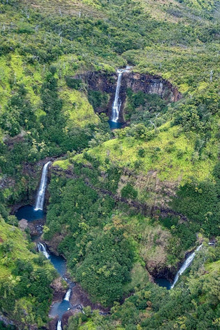 Waterfalls in Waimea Canyon State Park-Kauai-Hawaii-USA White Modern Wood Framed Art Print with Double Matting by Engelbrecht, Jim