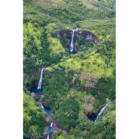 Waterfalls in Waimea Canyon State Park-Kauai-Hawaii-USA Black Modern Wood Framed Art Print with Double Matting by Engelbrecht, Jim