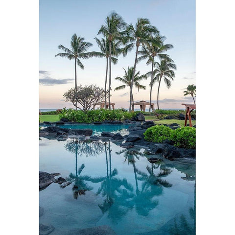 Oceanfront resort-landscape-Kauai-Hawaii-USA White Modern Wood Framed Art Print by Engelbrecht, Lisa S.