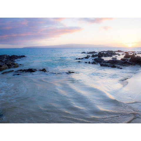 Hawaii-Maui-Makena and hidden beach at sunset Black Modern Wood Framed Art Print by Gulin, Sylvia