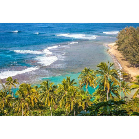 Hawaii-Kauai-shoreline along the Na Pali Coast State Wilderness Park Black Modern Wood Framed Art Print with Double Matting by Gulin, Sylvia