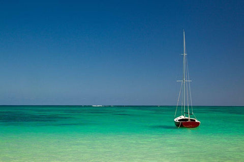 Hawaii-Oahu-Lanikai Beach with tropical blue water and islands off shore White Modern Wood Framed Art Print with Double Matting by Gulin, Sylvia