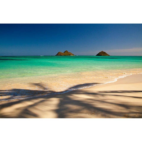 Hawaii-Oahu-Lanikai Beach with tropical blue water and islands off shore Black Modern Wood Framed Art Print by Gulin, Sylvia