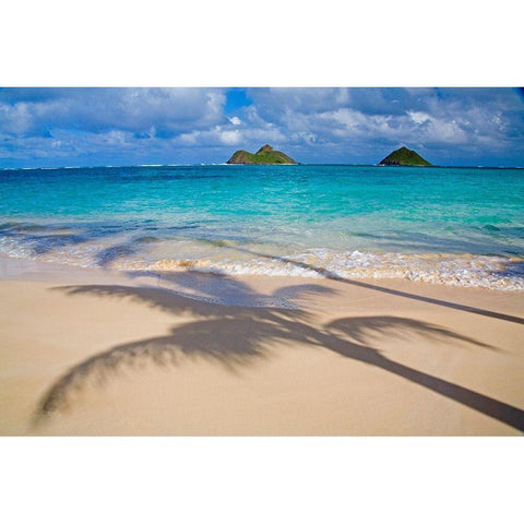 Hawaii-Oahu-Lanikai Beach with tropical blue water and islands off shore Black Modern Wood Framed Art Print by Gulin, Sylvia