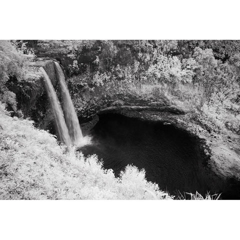 USA-Hawaii-Kauai-Infrared Island of Wailua Falls Kauai-HI, White Modern Wood Framed Art Print by Eggers, Terry