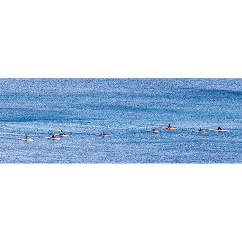 Canoe Club exercising-Waikiki-Oahu-Hawaii Black Modern Wood Framed Art Print by Norring, Tom