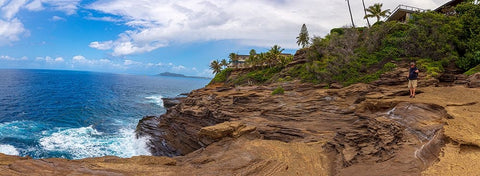 Ocean view from Spitting Caves-Hidden treasure in Honolulu-Oahu-Hawaii Black Ornate Wood Framed Art Print with Double Matting by Norring, Tom