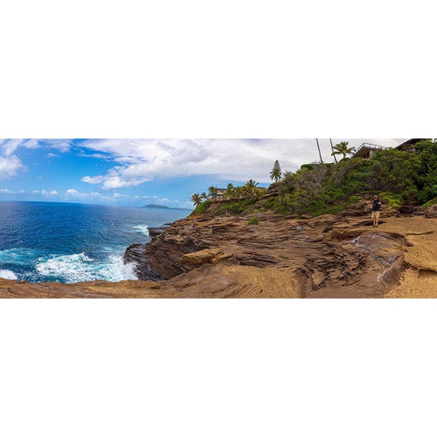 Ocean view from Spitting Caves-Hidden treasure in Honolulu-Oahu-Hawaii Black Modern Wood Framed Art Print by Norring, Tom