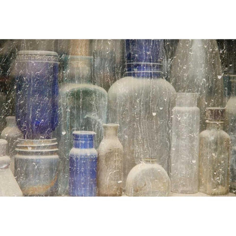 Idaho, Idaho City Dusty bottles in window Gold Ornate Wood Framed Art Print with Double Matting by Paulson, Don