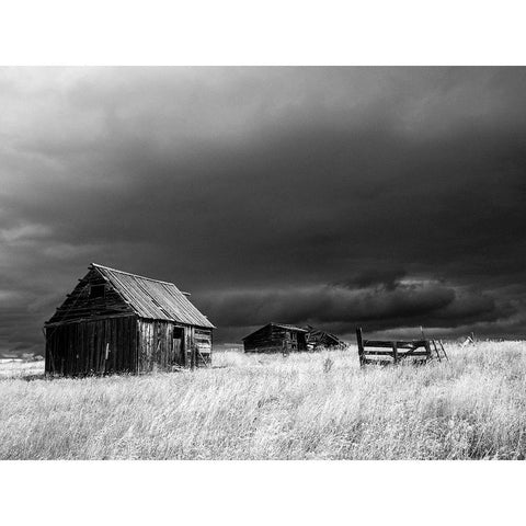USA-Idaho-Highway 36-Liberty storm passing over old wooden barn Black Modern Wood Framed Art Print with Double Matting by Gulin, Sylvia