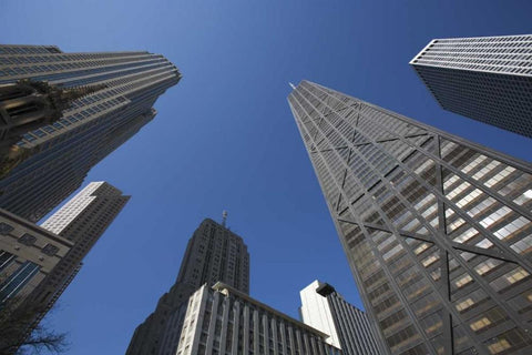 IL, Chicago The Hancock Building and skyscrapers White Modern Wood Framed Art Print with Double Matting by Flaherty, Dennis