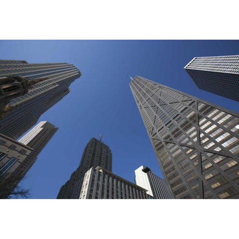 IL, Chicago The Hancock Building and skyscrapers Black Modern Wood Framed Art Print with Double Matting by Flaherty, Dennis