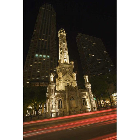 Illinois, Chicago Water Tower on Michigan Avenue White Modern Wood Framed Art Print by Flaherty, Dennis