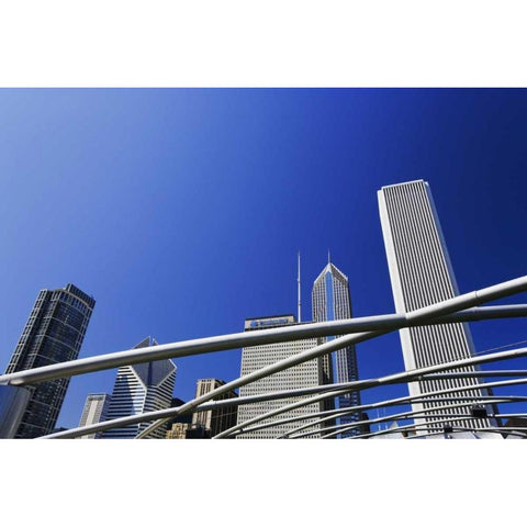 IL, Chicago Pipes over Jay Pritzker Pavilion Black Modern Wood Framed Art Print by Flaherty, Dennis