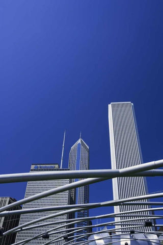 IL, Chicago Pipes over Jay Pritzker Pavilion White Modern Wood Framed Art Print with Double Matting by Flaherty, Dennis