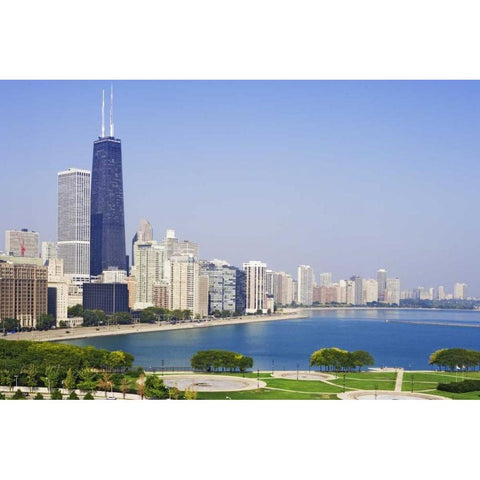 Illinois, Chicago Downtown and Lake Michigan White Modern Wood Framed Art Print by Flaherty, Dennis