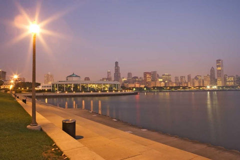 Illinois, Chicago Skyscrapers and Lake Michigan Black Ornate Wood Framed Art Print with Double Matting by Flaherty, Dennis