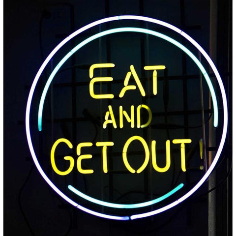 Illinois, Chicago Humorous neon sign at a diner Black Modern Wood Framed Art Print by Kaveney, Wendy