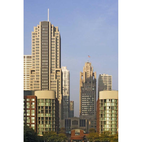 USA, Illinois, Chicago Downtown buildings White Modern Wood Framed Art Print by Flaherty, Dennis