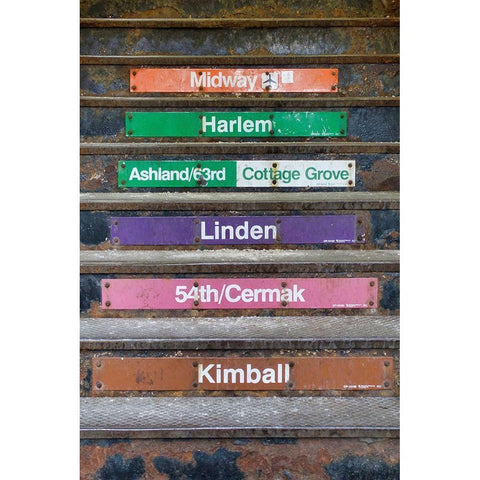 Illinois-Chicago-The Loop-stairs up to the entrance of the El station and railway lines directions Black Modern Wood Framed Art Print by Molinari, Michele