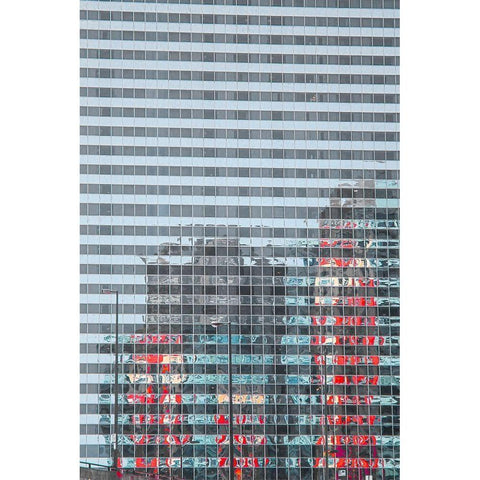 Shot from the Chicago River in downtown Chicago-reflections of city skyline Black Modern Wood Framed Art Print with Double Matting by Ostrowitz, Mallorie