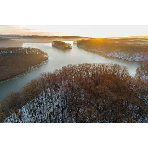 Aerial view of lake Stephen A Forbes State Park-Marion County-Illinois Black Modern Wood Framed Art Print with Double Matting by Day, Richard and Susan
