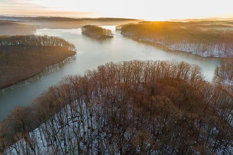 Aerial view of lake Stephen A Forbes State Park-Marion County-Illinois Black Ornate Wood Framed Art Print with Double Matting by Day, Richard and Susan