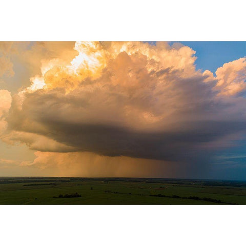 Aerial view of thunderstorm clouds at sunset-Marion County-Illinois Black Modern Wood Framed Art Print by Day, Richard and Susan