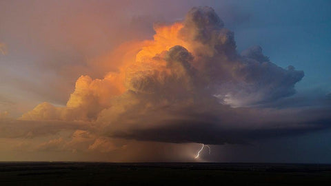 Aerial view of thunderstorm clouds and lightning at sunset-Marion County-Illinois White Modern Wood Framed Art Print with Double Matting by Day, Richard and Susan