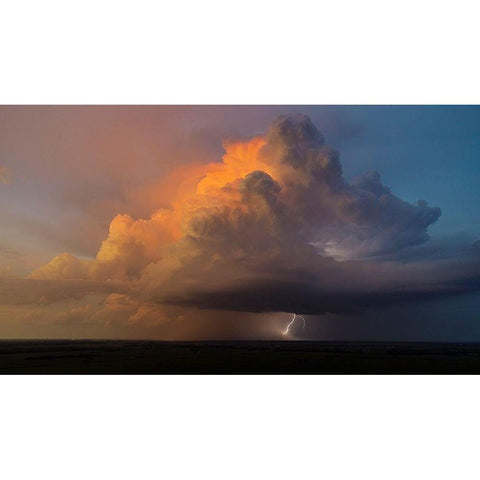 Aerial view of thunderstorm clouds and lightning at sunset-Marion County-Illinois Gold Ornate Wood Framed Art Print with Double Matting by Day, Richard and Susan