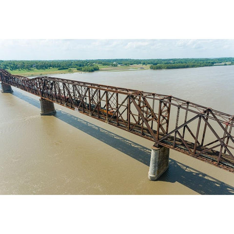 Freight train on Union Pacific railroad crossing the Mississippi river on the Thebes bridge Thebes- Black Modern Wood Framed Art Print by Day, Richard and Susan