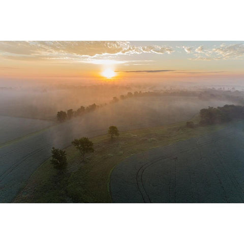 Sunrise and fog-Marion County-Illinois White Modern Wood Framed Art Print by Day, Richard and Susan