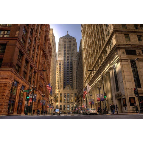 LaSalle street in downtown Chicago Illinois Black Modern Wood Framed Art Print by SMO