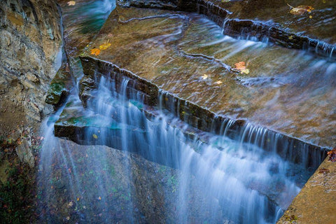 Rocky Ledges with Waterfall in Clifty Creek Park-Indiana Black Ornate Wood Framed Art Print with Double Matting by Miller, Anna