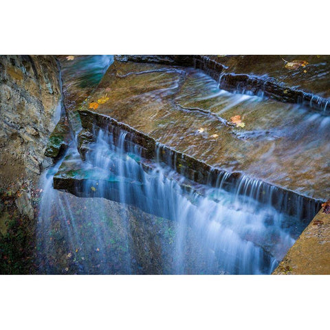 Rocky Ledges with Waterfall in Clifty Creek Park-Indiana Black Modern Wood Framed Art Print by Miller, Anna