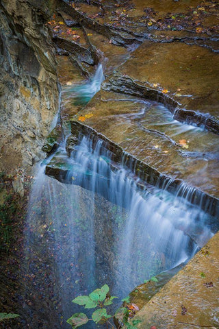 Rocky Ledges with Waterfall in Clifty Creek Park-Indiana White Modern Wood Framed Art Print with Double Matting by Miller, Anna