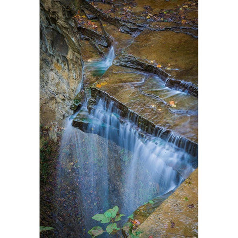 Rocky Ledges with Waterfall in Clifty Creek Park-Indiana Gold Ornate Wood Framed Art Print with Double Matting by Miller, Anna