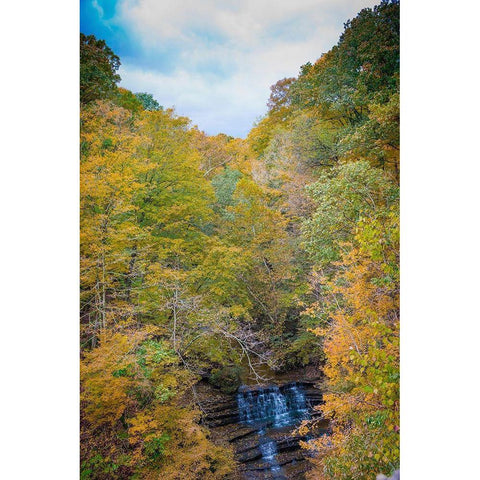 Fall Foliage Over Waterfall in Clifty Creek Park-Southern Indiana White Modern Wood Framed Art Print by Miller, Anna