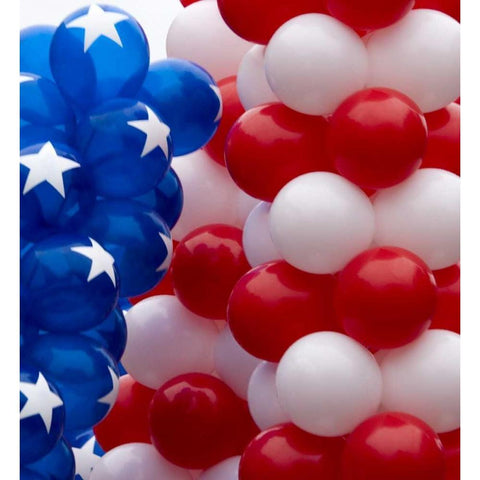 Indiana, Carmel Patriotic balloons on July 4th Black Modern Wood Framed Art Print with Double Matting by Kaveney, Wendy