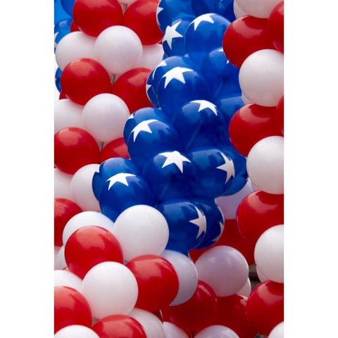 Indiana, Carmel Patriotic balloons on July 4th White Modern Wood Framed Art Print by Kaveney, Wendy