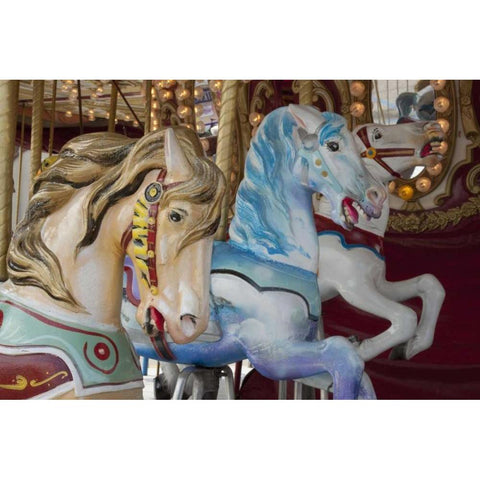 Merry-go-round horses, Indianapolis, Indiana, USA Black Modern Wood Framed Art Print by Kaveney, Wendy