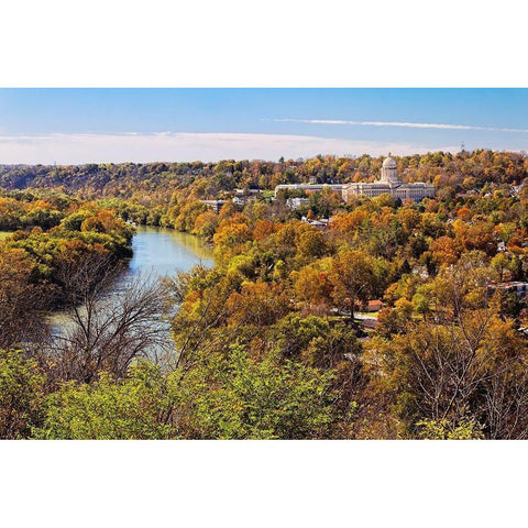 State capital building in autumn-Frankfort-Kentucky Gold Ornate Wood Framed Art Print with Double Matting by Jones, Adam